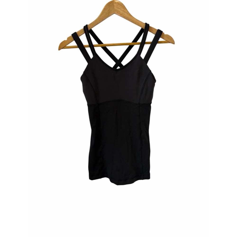 Lululemon Black Strappy Back Tank Top Built In Bra Athletic Yoga Size 4 6